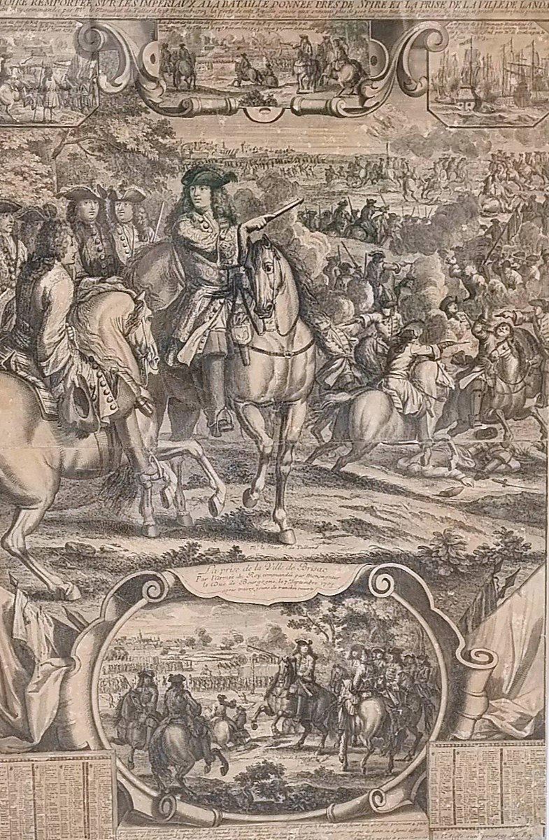 GRANDE GRAVURE ALMANACH 1704 LOUIS XIV XVIIIe MILITARIA