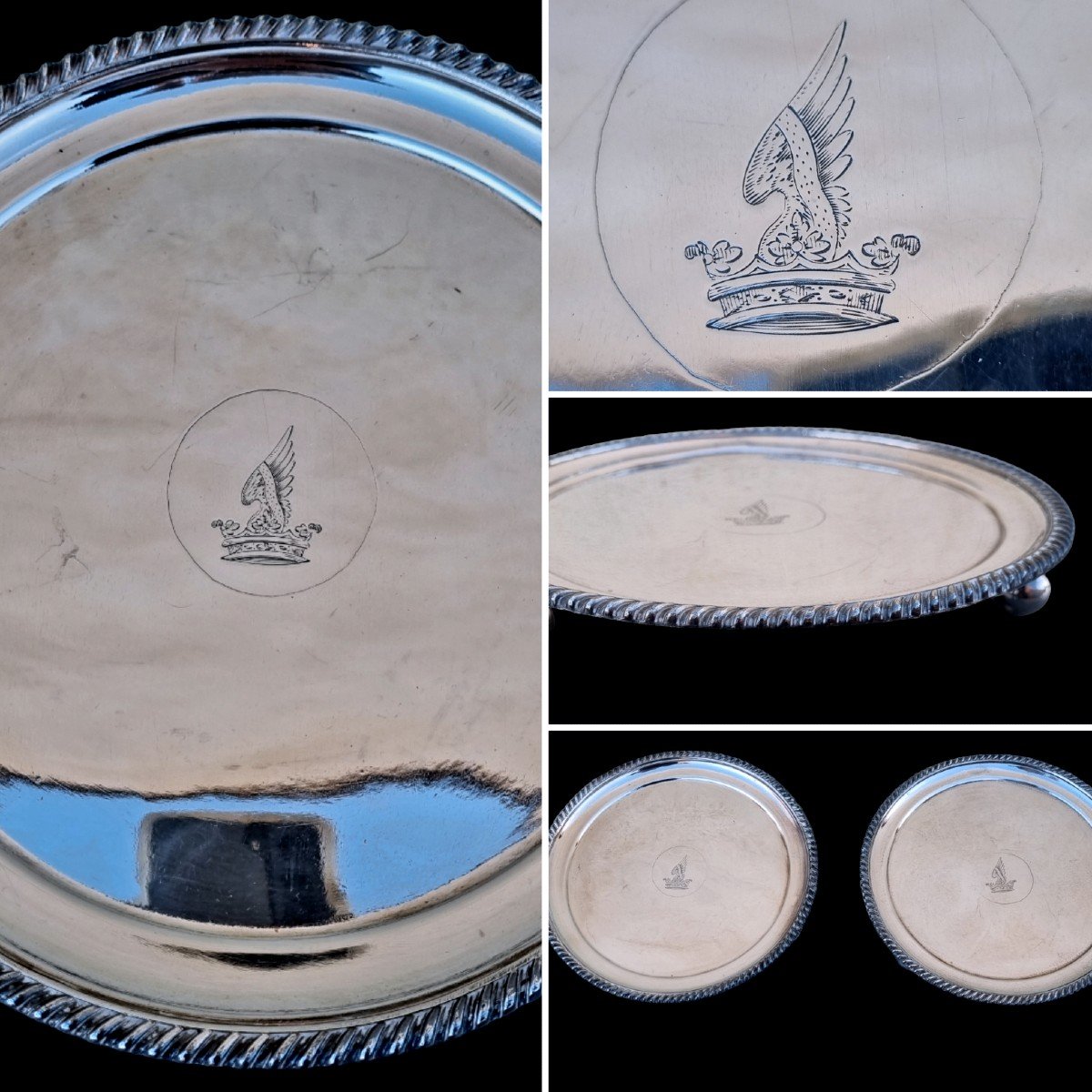 PAIRE DE PRÉSENTOIRS À GÂTEAUX EN METAL ARGENTÉ ARMOIRIES 