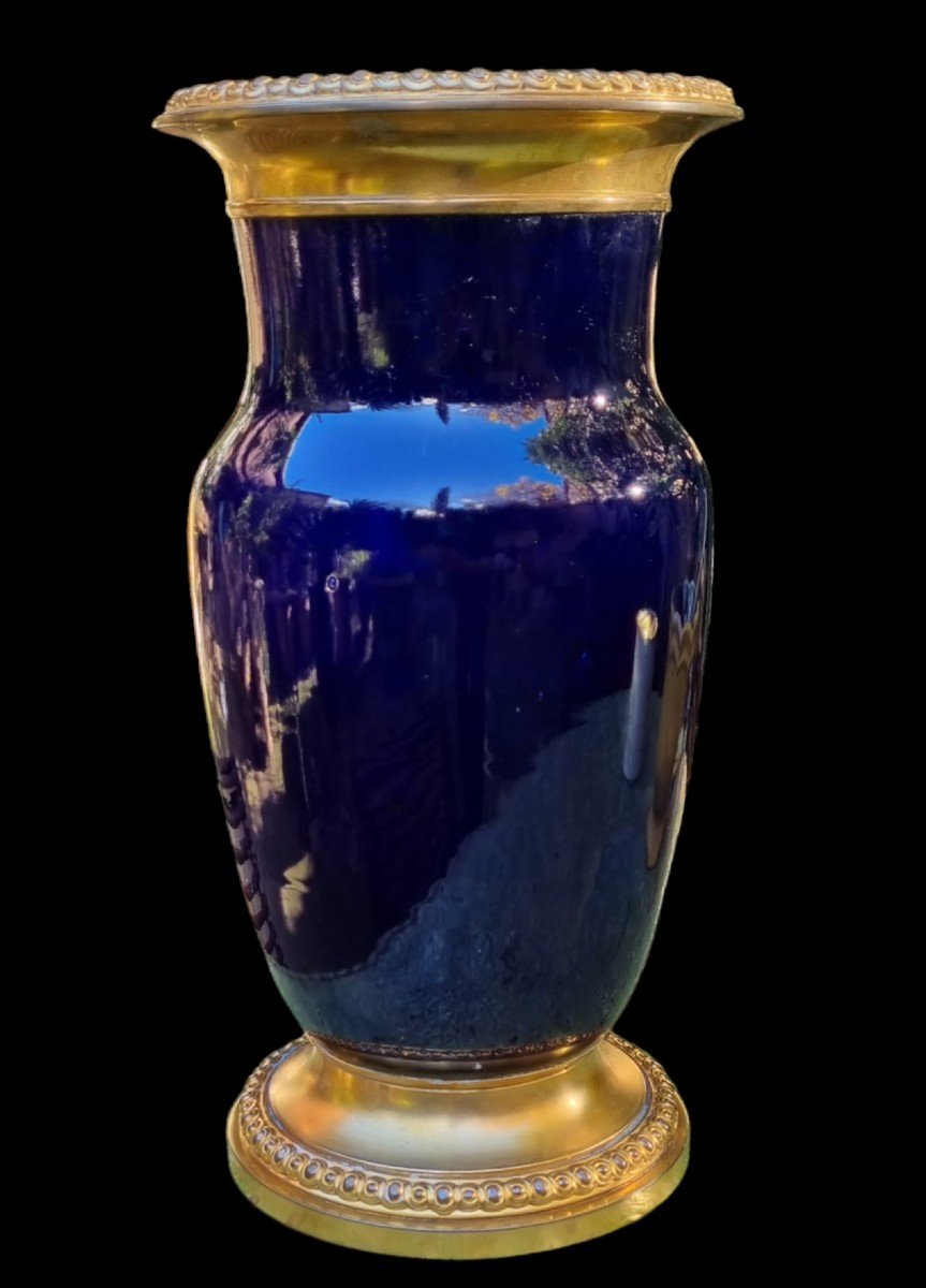 GRAND VASE EN FAIENCE BLEU DE FOUR ET BRONZE CHOISY LE ROI ÉPOQUE NAPOLÉON III  -photo-2