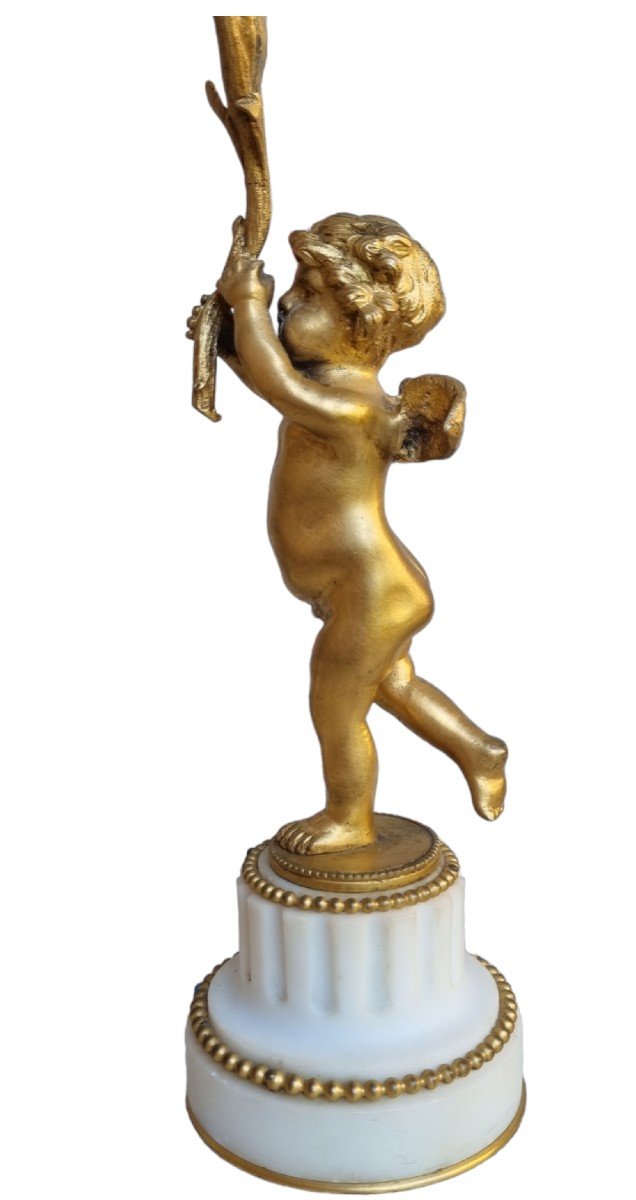 Pair Of Gilt Bronze Candelabra, Louis Style, XVI Napoleon III Period Putti Candle Holders-photo-2