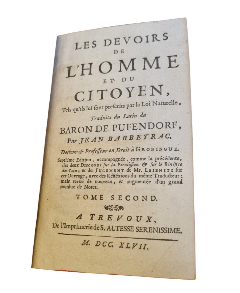 Baron de Pufendorf - DEVOIRS DE L'HOMME ET DU CITOYEN 1747 LUMIÈRES LIVRE ANCIEN ROUSSEAU-photo-2