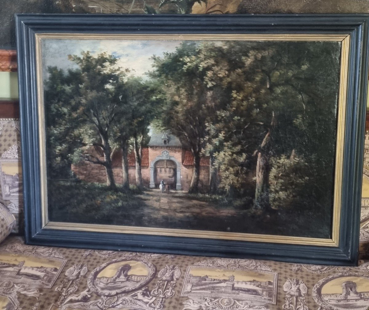 The Entrance To The Castle / Large Oil On Canvas / Belgium / Belgian / Napoleon III Period-photo-2