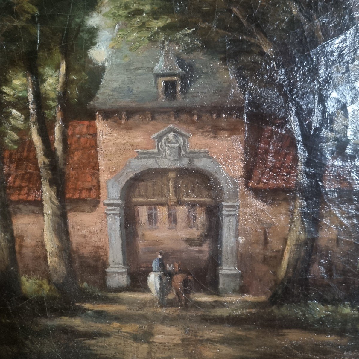 The Entrance To The Castle / Large Oil On Canvas / Belgium / Belgian / Napoleon III Period-photo-4