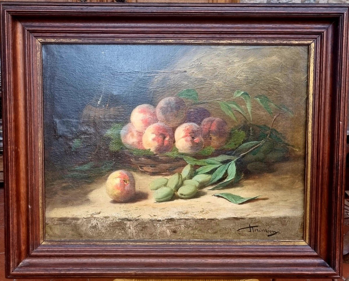 Brunel De Neuville Oil On Canvas Still Life With Fruits-photo-2