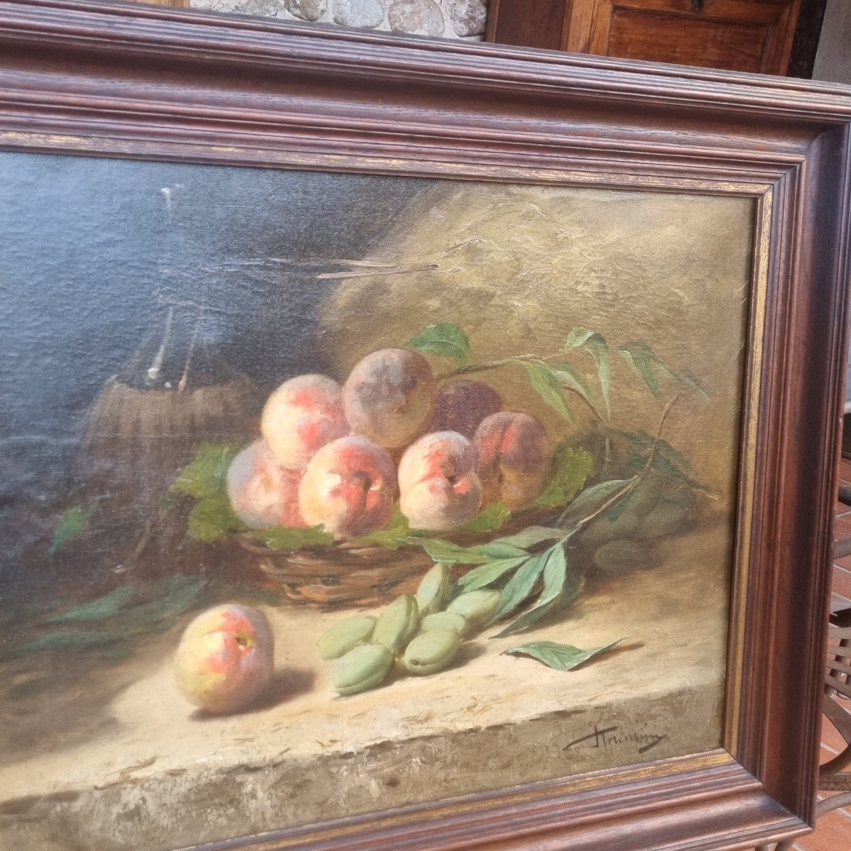 Brunel De Neuville Oil On Canvas Still Life With Fruits-photo-2