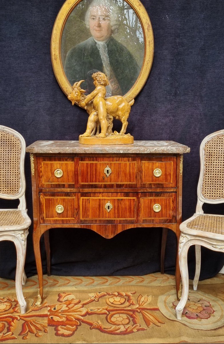 Louis XVI Marquetry Transition Small Commodine With Sauteuuse