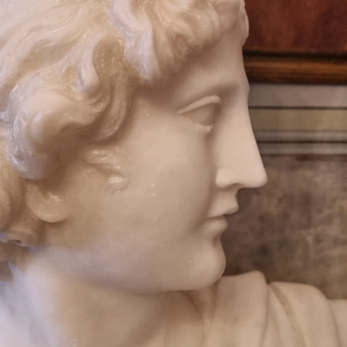 Apollo Du Belvedere Bust In Alabaster Late 19th C. Souvenir Of The Grand Tour-photo-2