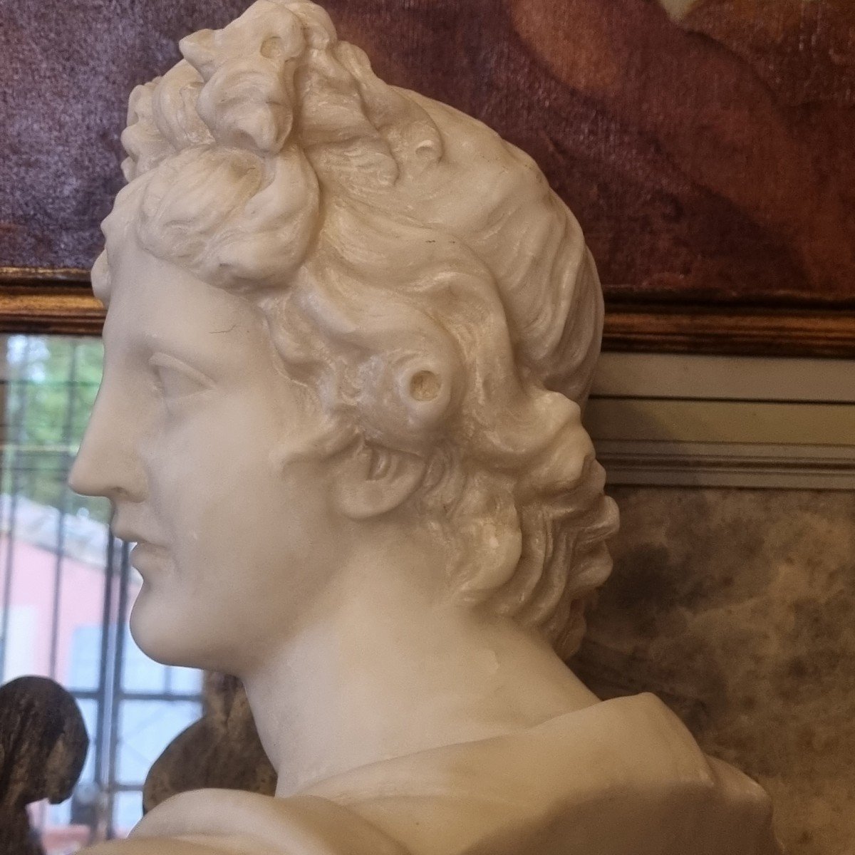 Apollo Du Belvedere Bust In Alabaster Late 19th C. Souvenir Of The Grand Tour-photo-2