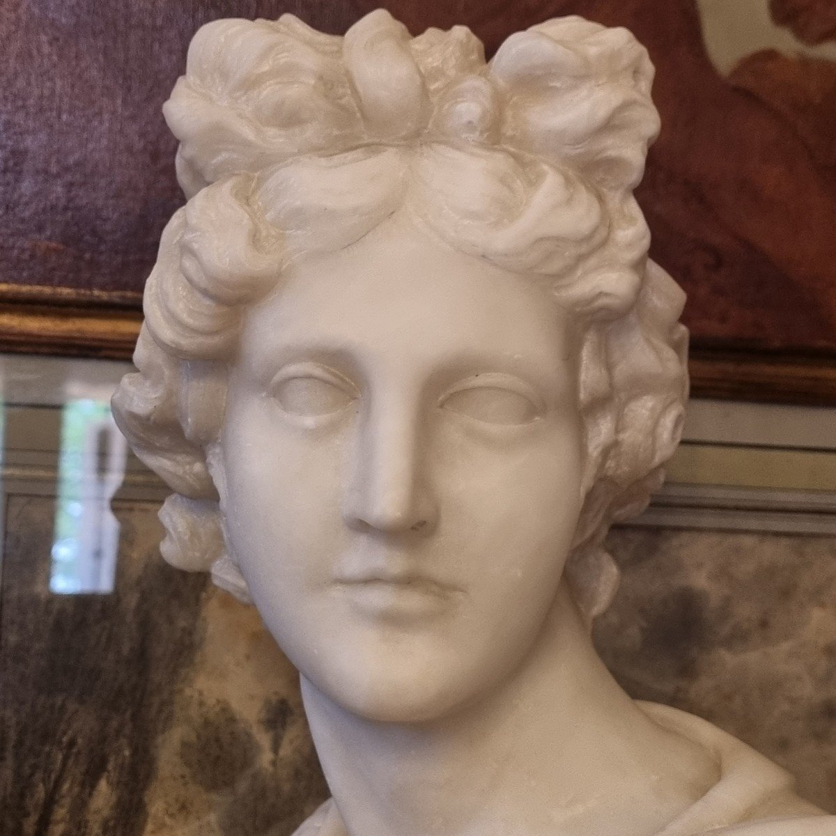 Apollo Du Belvedere Bust In Alabaster Late 19th C. Souvenir Of The Grand Tour-photo-3