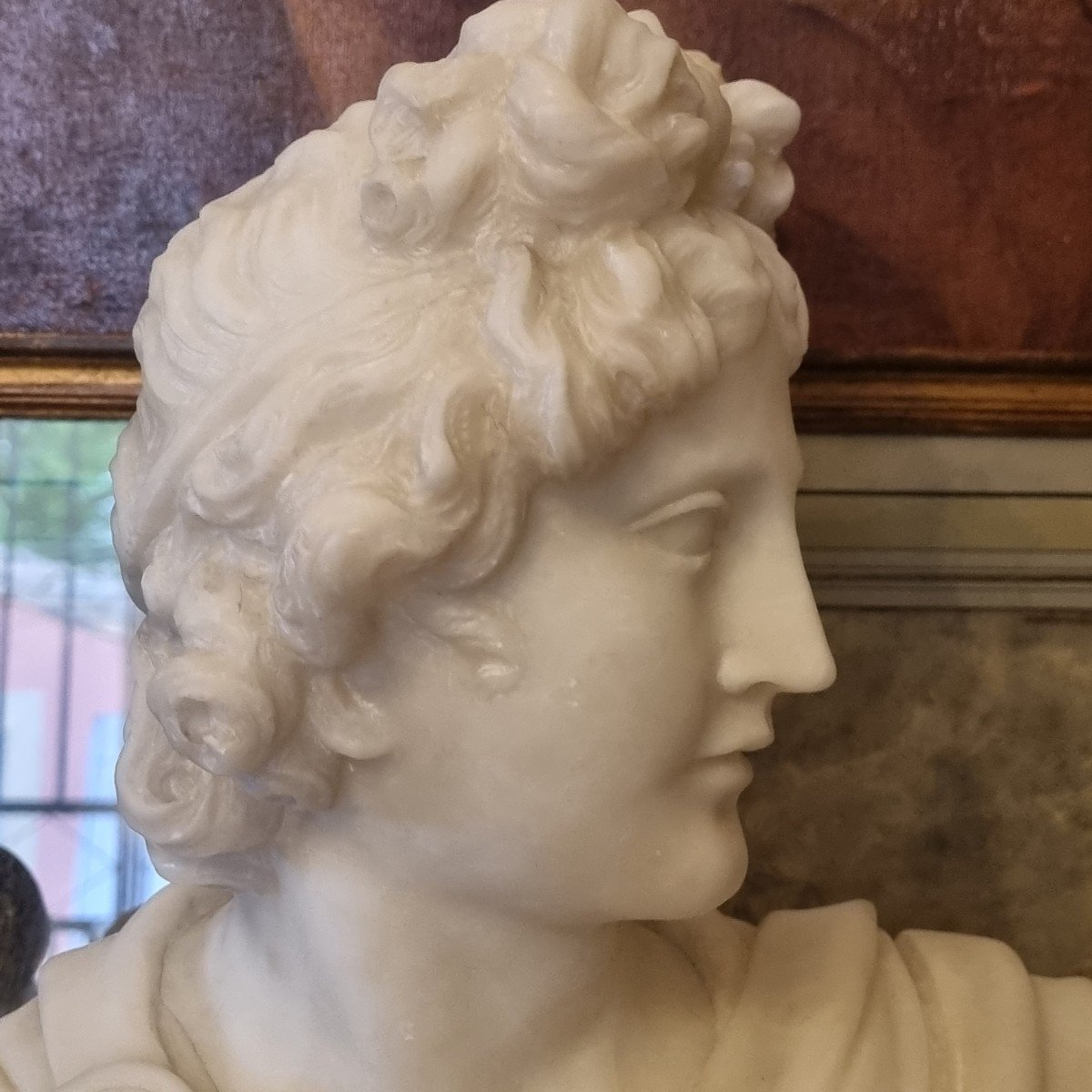 Apollo Du Belvedere Bust In Alabaster Late 19th C. Souvenir Of The Grand Tour-photo-4