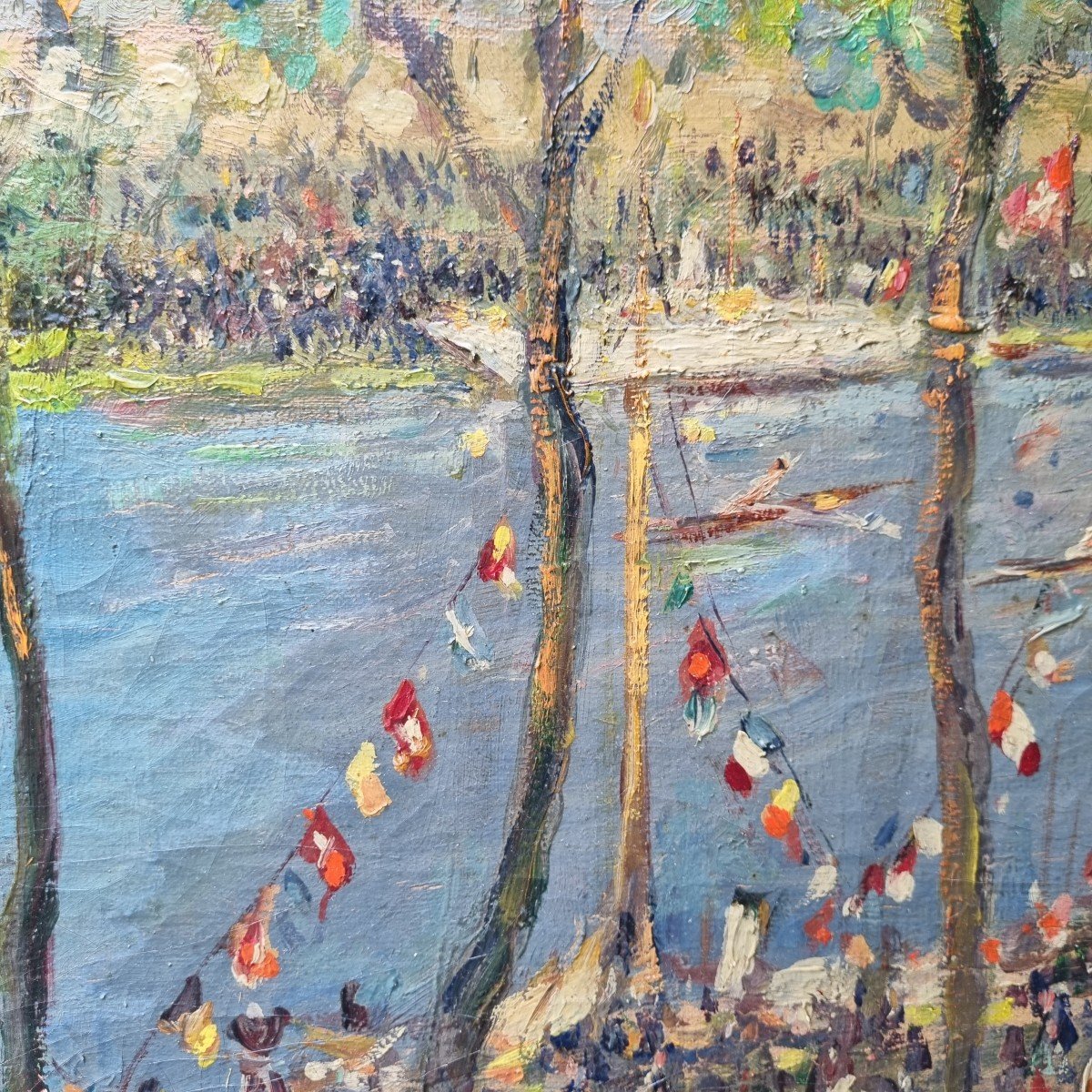 HUILE SUR TOILE IMPRESSIONNISTE IMPRESSIONNISME BORDS DE SEINE DE MARNE GUIGUETTE-photo-2