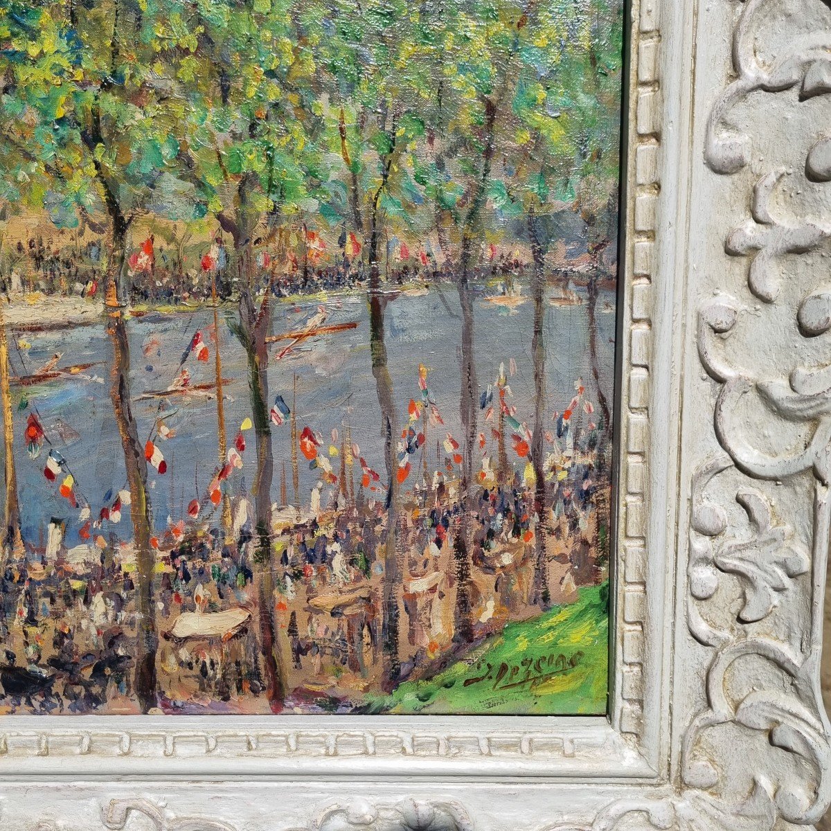 HUILE SUR TOILE IMPRESSIONNISTE IMPRESSIONNISME BORDS DE SEINE DE MARNE GUIGUETTE-photo-4
