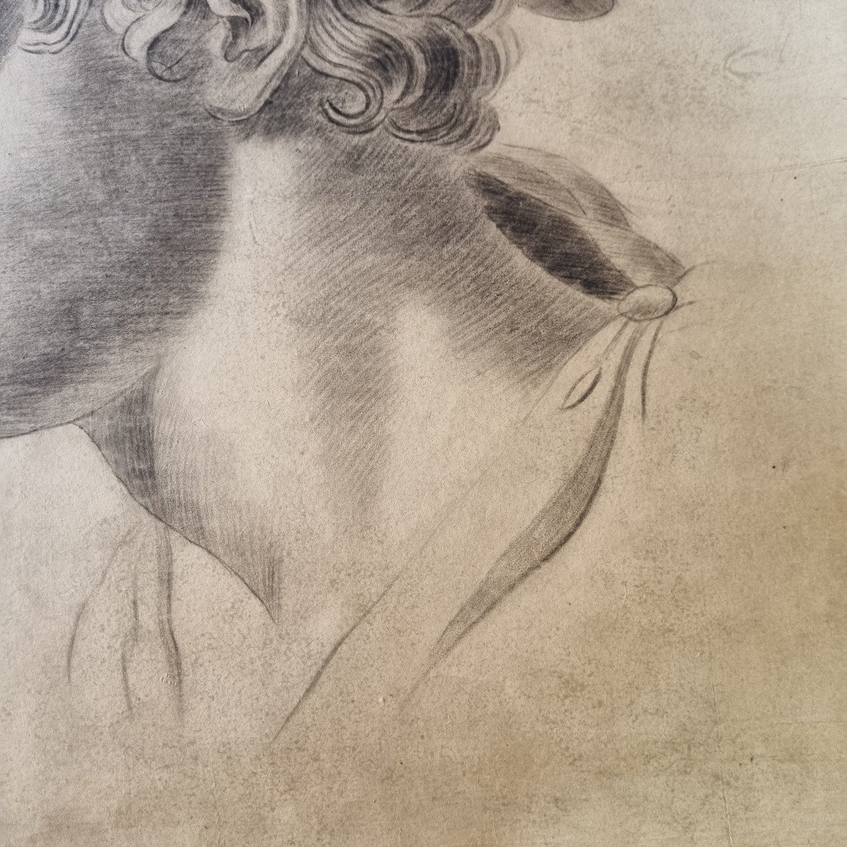 Charcoal Drawing Head Of Mercury Hermes Early 19th C.-photo-3