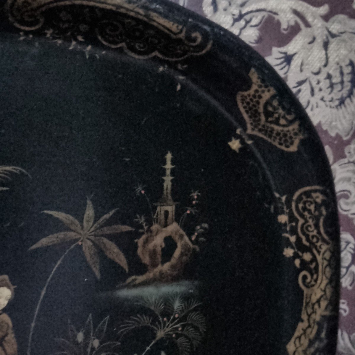 PLATEAU EN TOLE PEINTE DECOR AUX CHINOIS ÉPOQUE NAPOLÉON III  64 X 49 CM-photo-2