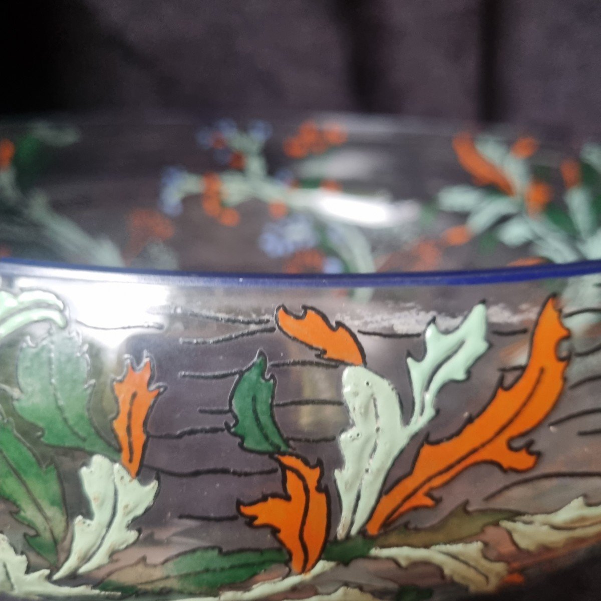 Large Art Deco Enameled Transparent Crystal Bowl From Sevres-photo-1