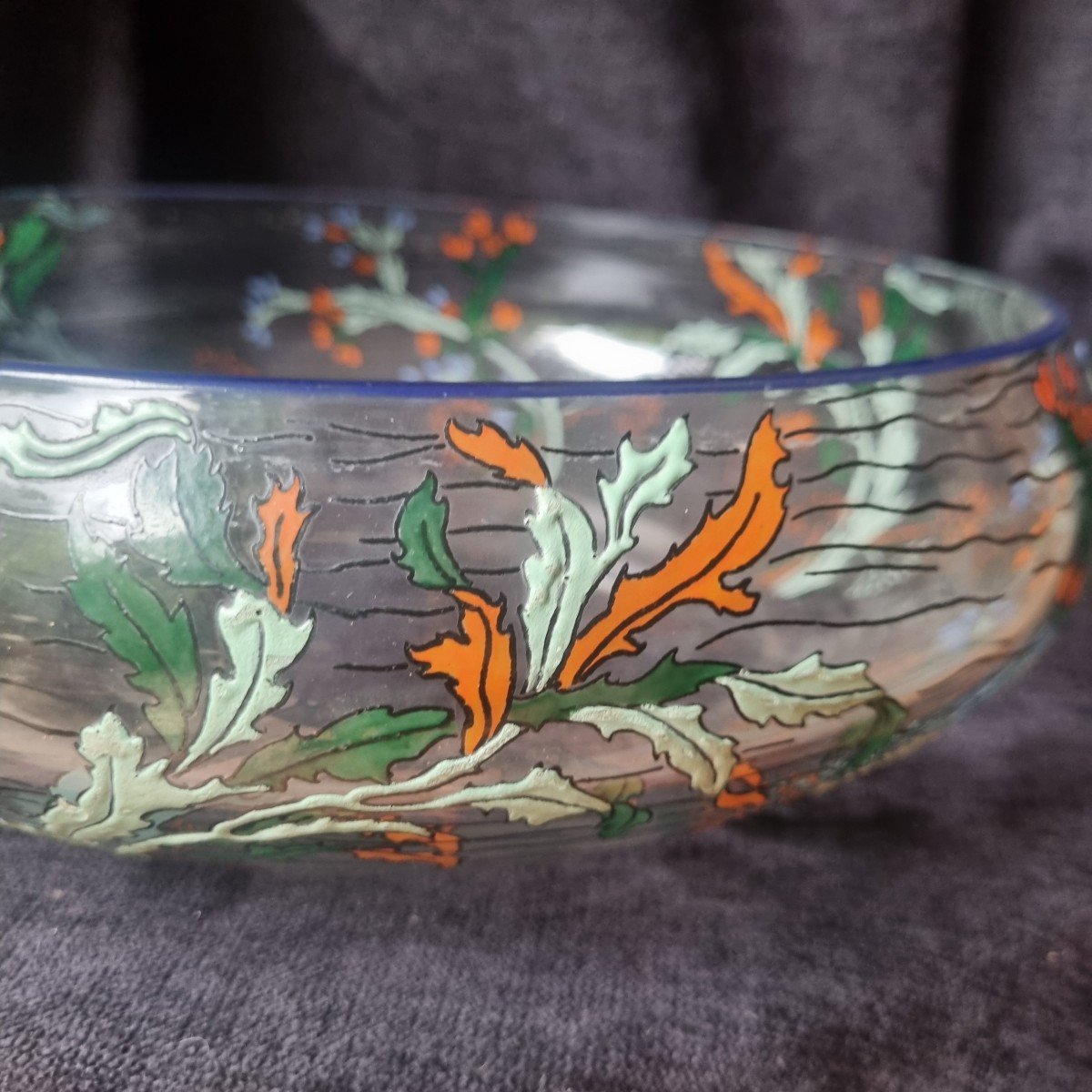 Large Art Deco Enameled Transparent Crystal Bowl From Sevres-photo-2