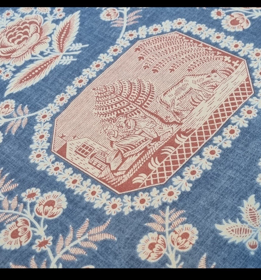 Roll Of Fabric 17 Meters Louis XVI Style Roland Sigrist Vivarais Indiennes De Jouy Indigo -photo-2