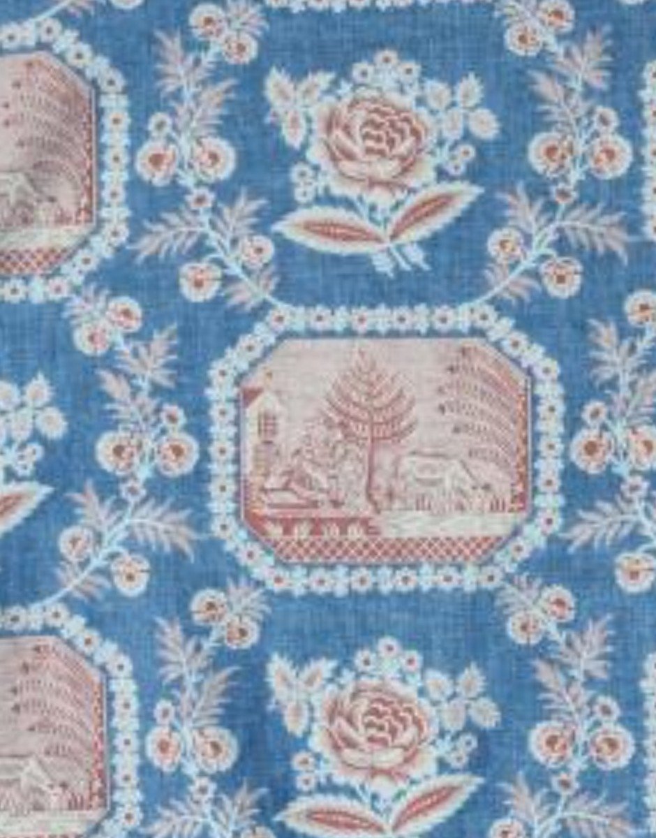 Roll Of Fabric 17 Meters Louis XVI Style Roland Sigrist Vivarais Indiennes De Jouy Indigo -photo-3