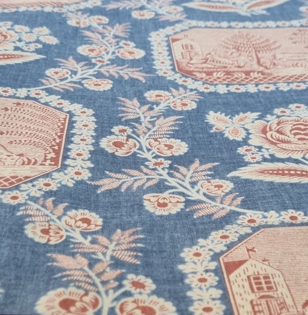 Roll Of Fabric 17 Meters Louis XVI Style Roland Sigrist Vivarais Indiennes De Jouy Indigo -photo-4