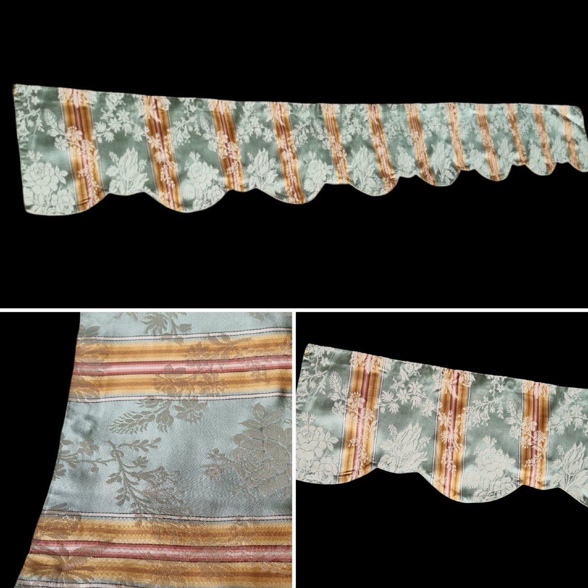 CANTONNIÈRE LAMBREQUIN  PENTE LAMPAS SOIE STYLE  LOUIS XVI  190X 22 CM