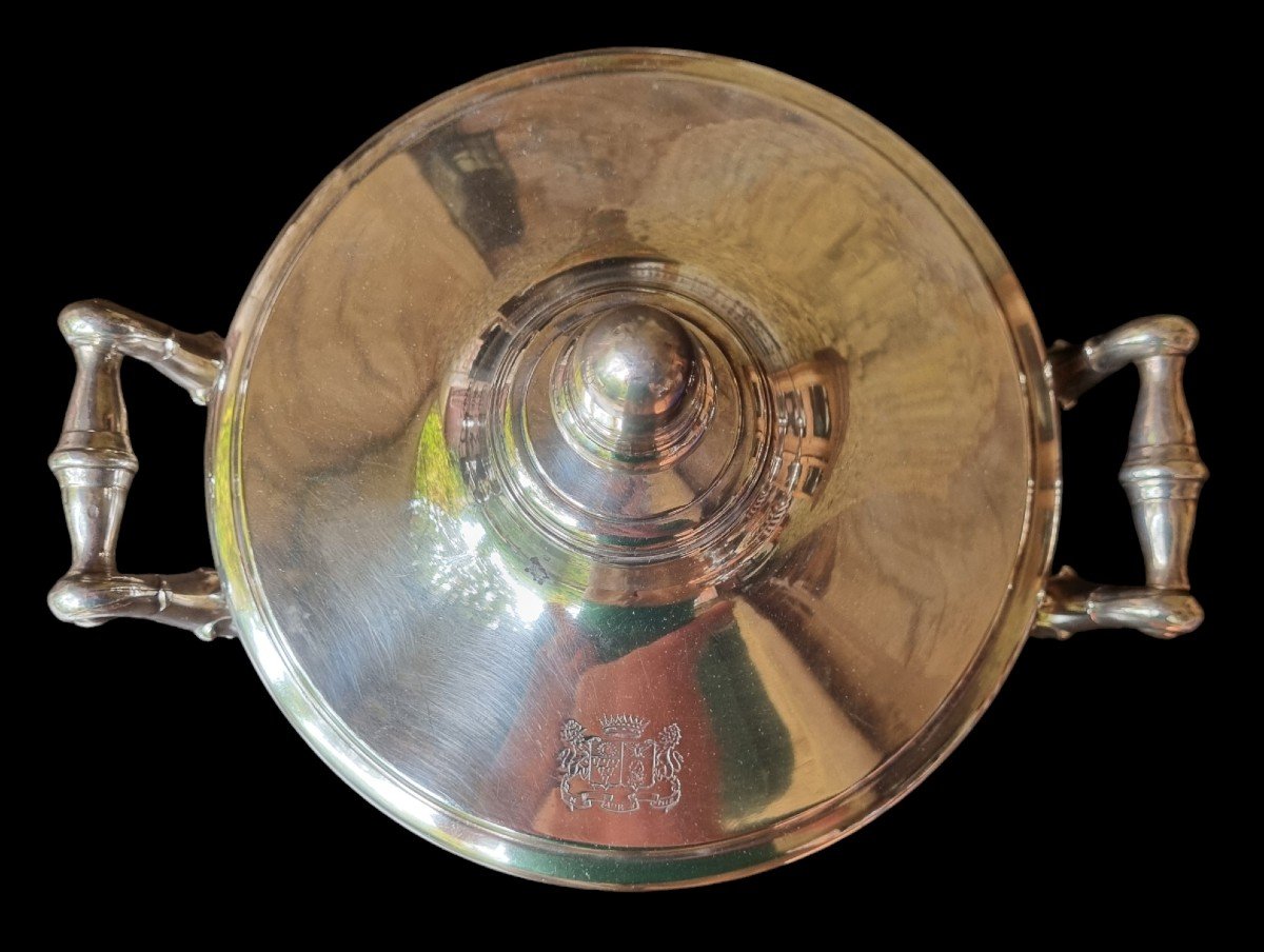 Silver Metal Vegetable Dish With Coat Of Arms And County Crown Early 19th Century Circa 1830 Charles X-photo-3