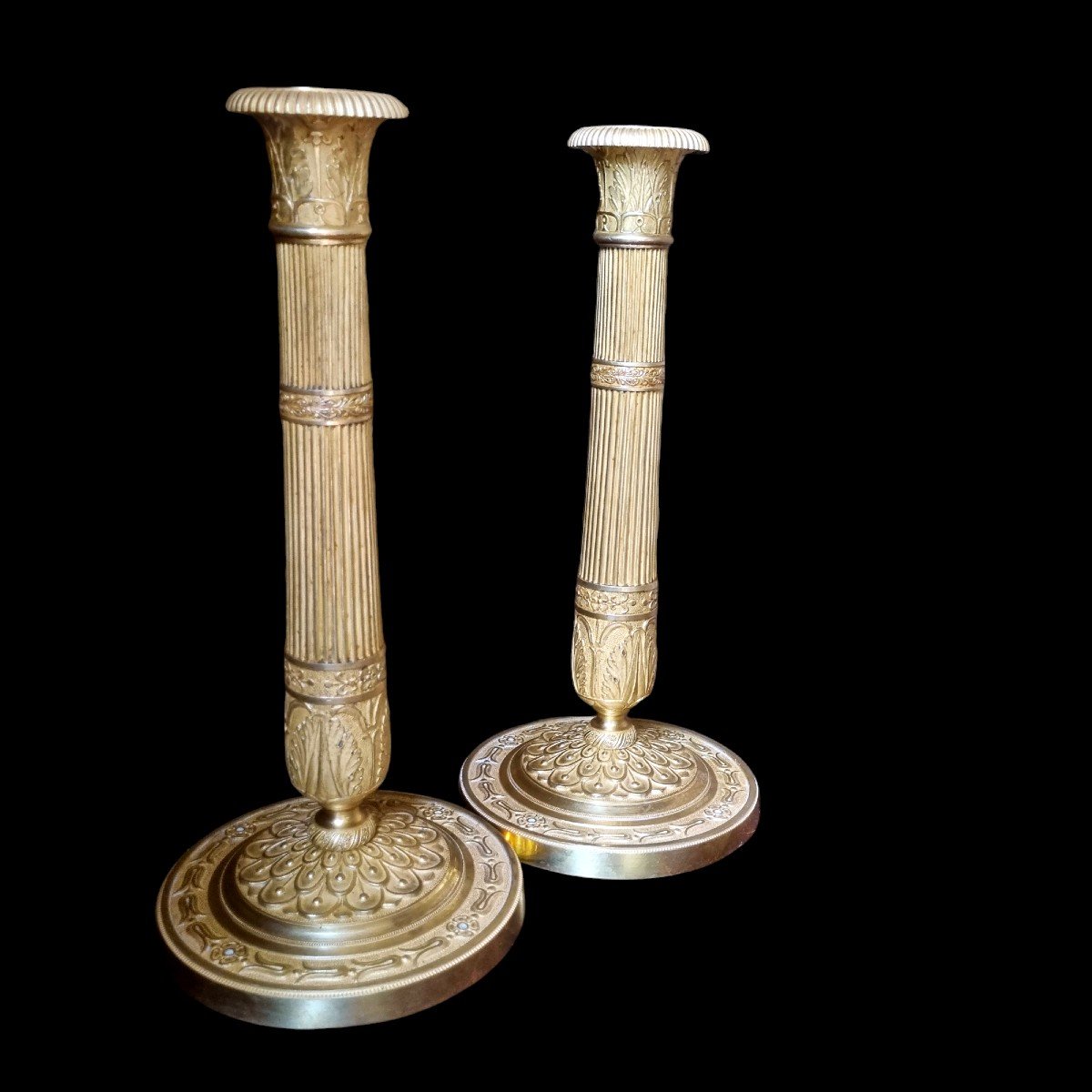 Pair Of Candle Holders Candlesticks Rn Gilt Bronze Empire Period Early 19th Century Consulate -photo-2