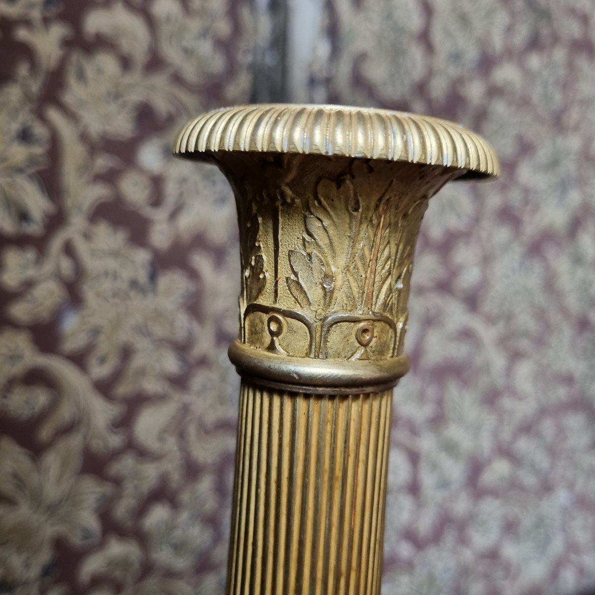 Pair Of Candle Holders Candlesticks Rn Gilt Bronze Empire Period Early 19th Century Consulate -photo-3