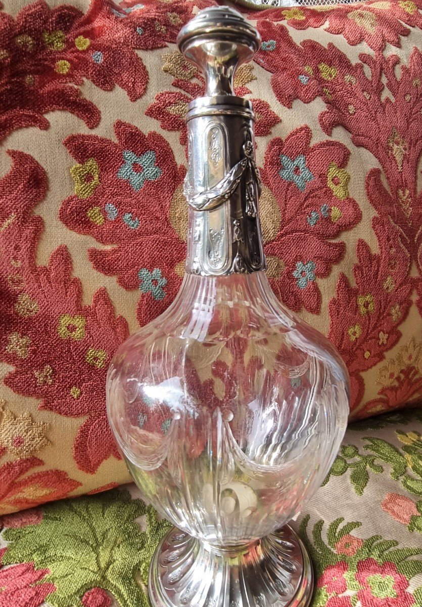 Emile Puiforcat Louis XVI Style Cut Crystal And Solid Silver Carafe For Wine And Water-photo-2