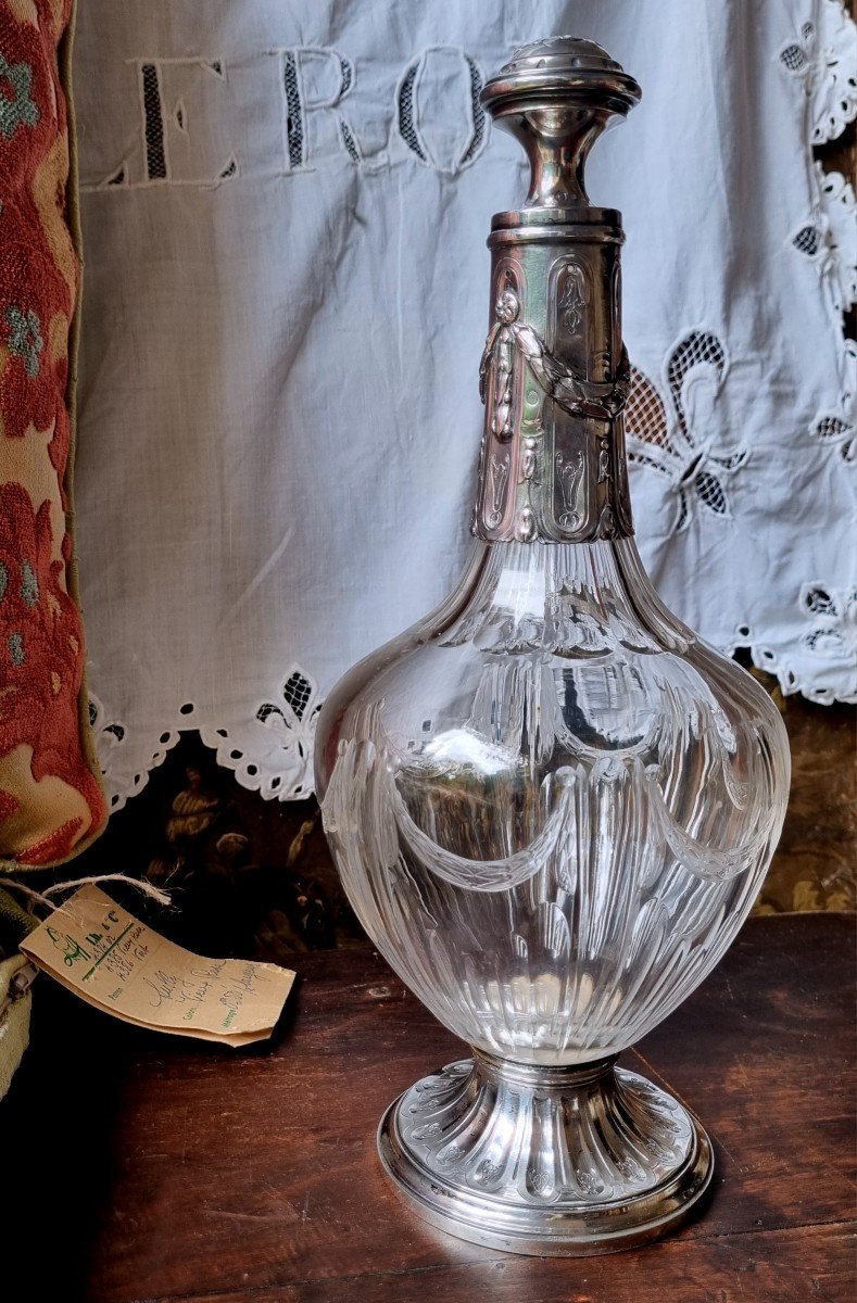 Emile Puiforcat Louis XVI Style Cut Crystal And Solid Silver Carafe For Wine And Water