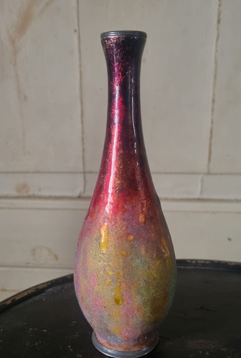 Paul Bonnaud - Limoges Enamels Art Nouveau Art Deco Pyriform Vase -photo-3