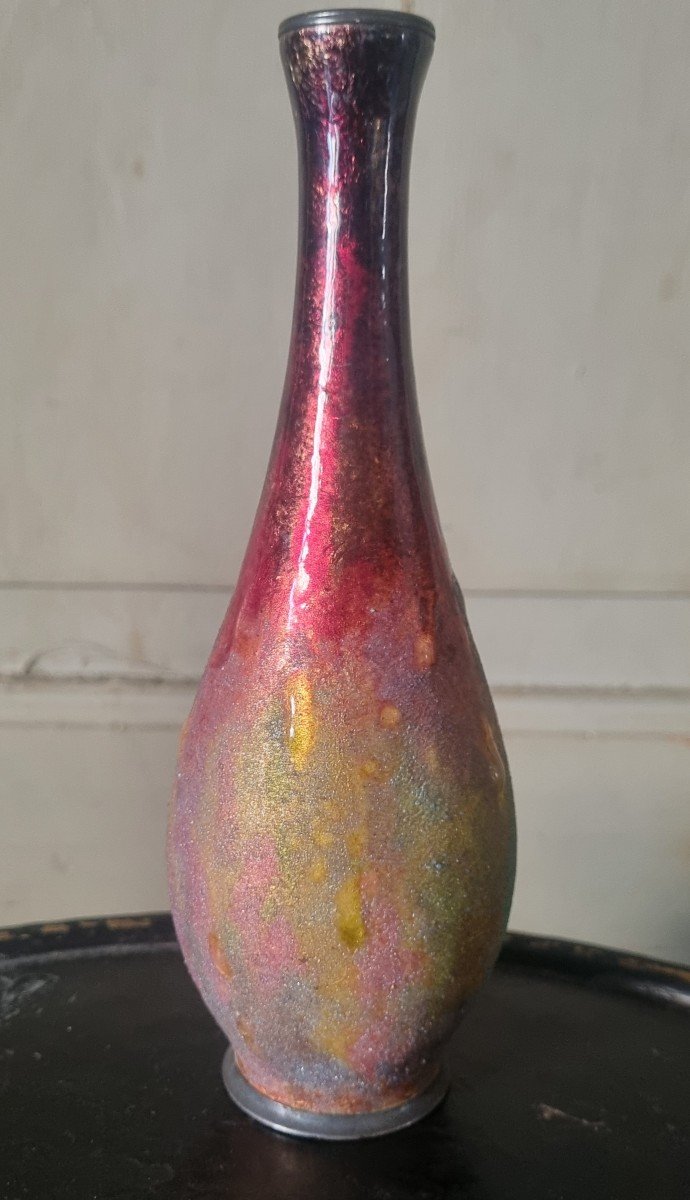 Paul Bonnaud - Limoges Enamels Art Nouveau Art Deco Pyriform Vase 