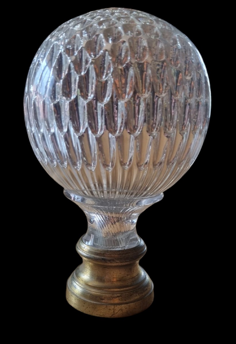 19th Century Napoleon III Baccarat Sulphure And Crystal Stair Rail Ball -photo-5