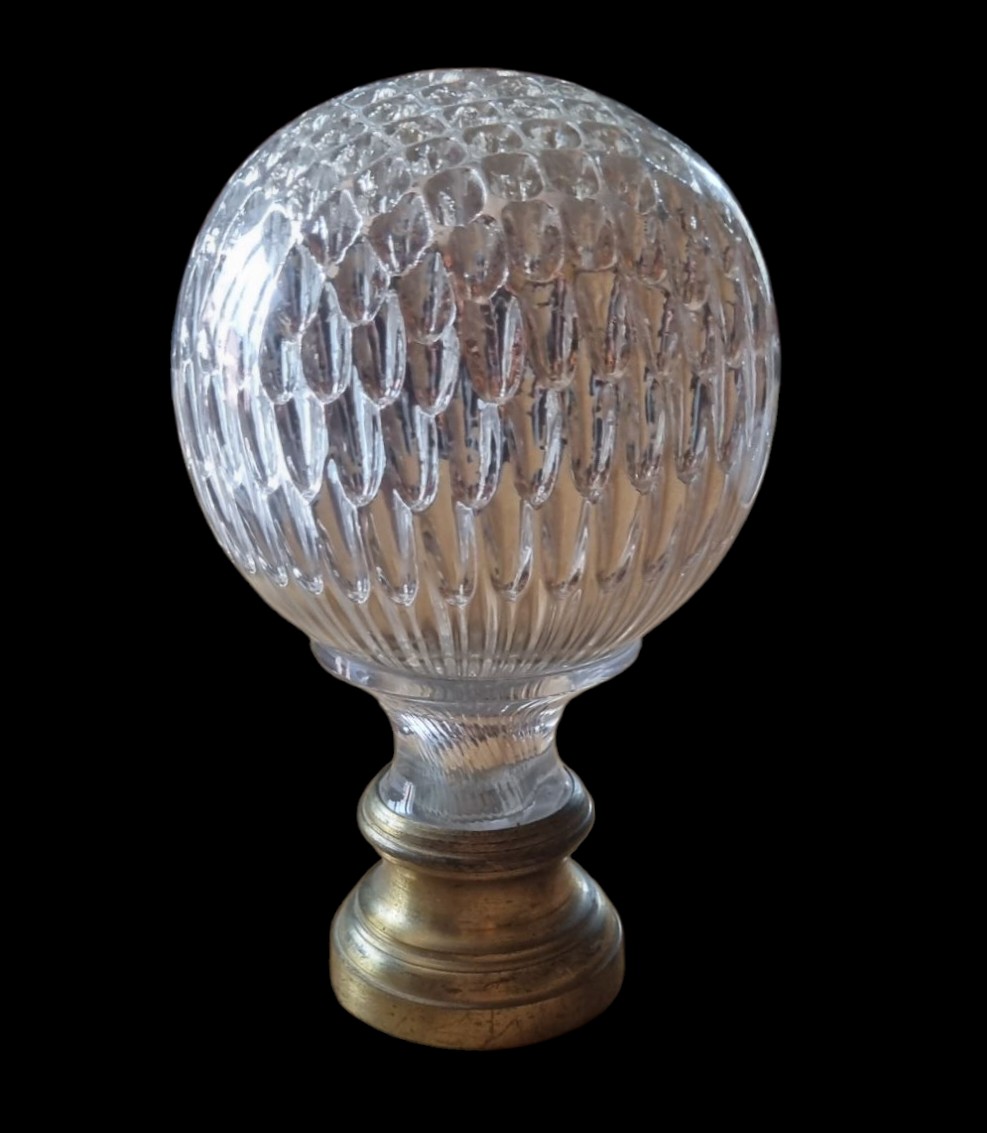 19th Century Napoleon III Baccarat Sulphure And Crystal Stair Rail Ball 