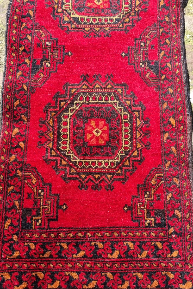 Small Handmade Oriental Persian Rug Turkmen Style Bed Rug Hallway 150 X 50 Cm-photo-2