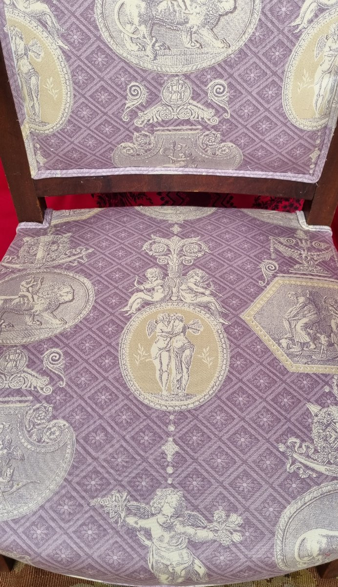 FAUTEUIL EPOQUE EMPIRE DAUPHINS ACAJOU TOILE DE JOUY BUREAU-photo-4
