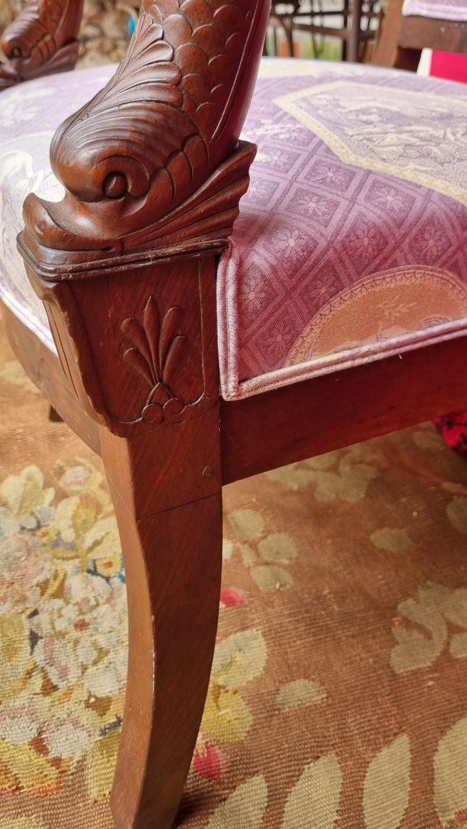 FAUTEUIL EPOQUE EMPIRE DAUPHINS ACAJOU TOILE DE JOUY BUREAU-photo-5