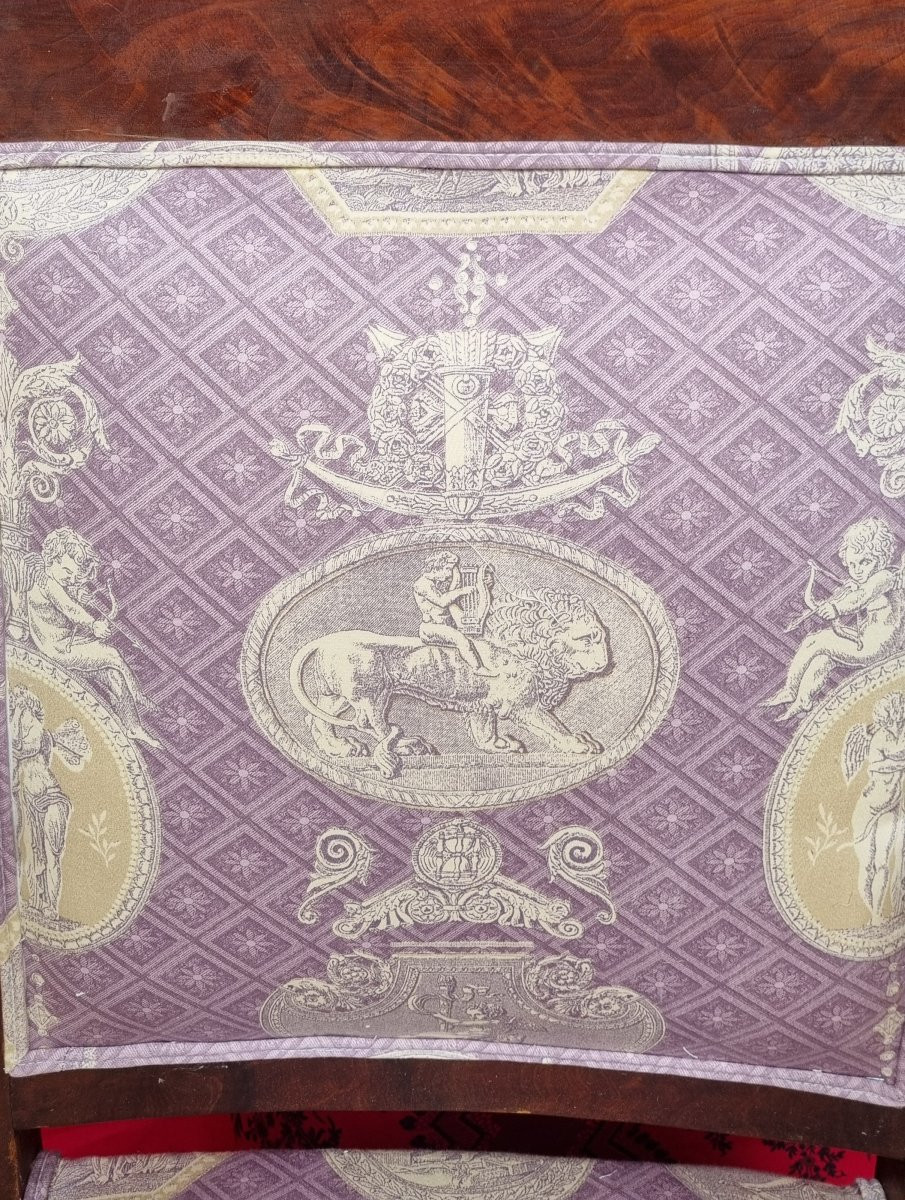 FAUTEUIL EPOQUE EMPIRE DAUPHINS ACAJOU TOILE DE JOUY BUREAU-photo-7