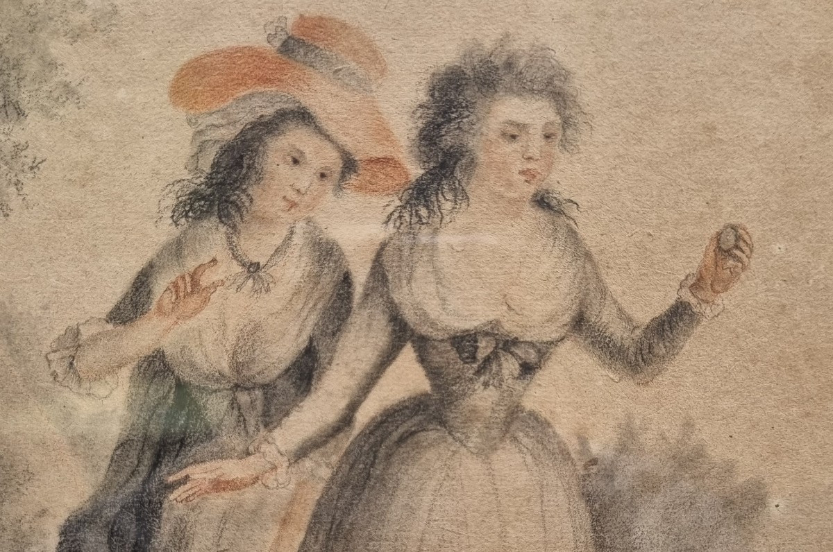 Drawing 18th Century Louis XVI "the Lovers"-photo-2