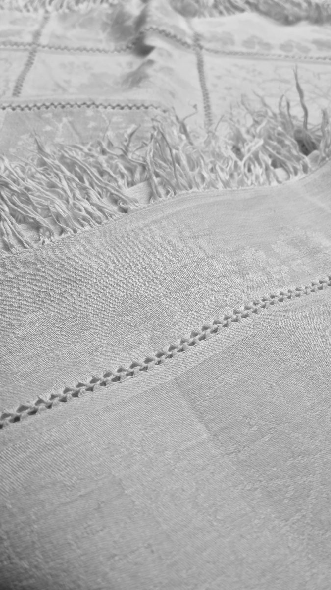 PETIT SERVICE DE TABLE EN LIN DAMASSÉ SANS MONOGRAMME NAPPE ET 10 SERVIETTES  SERVICE A THÉ -photo-4