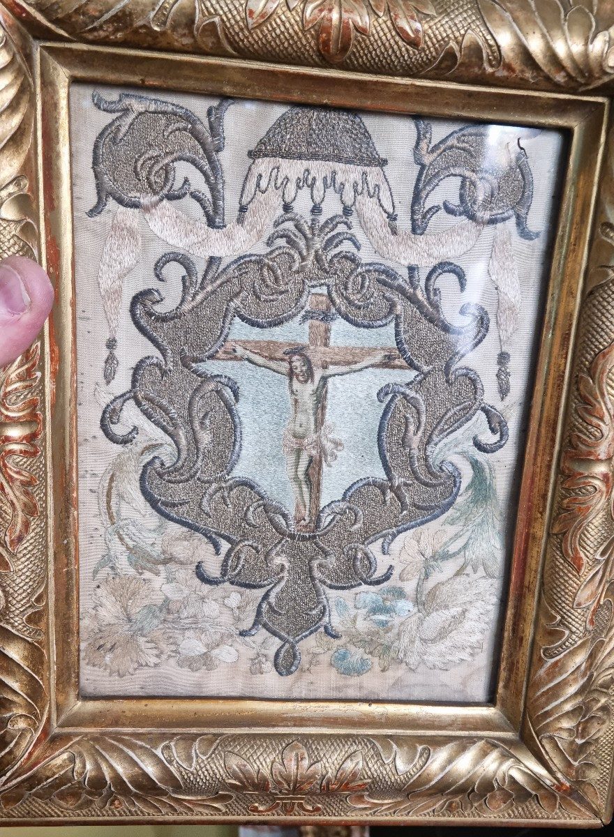 Embroidery Early 18th Century Crucifix Christ