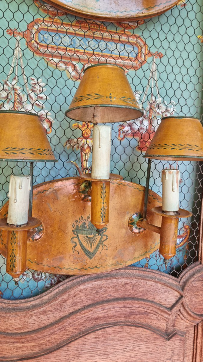 Pair Of Directoire Style Painted Sheet Metal Wall Lights Circa 1900-photo-3