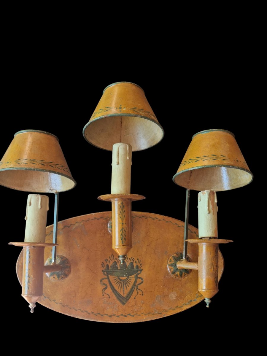 Pair Of Directoire Style Painted Sheet Metal Wall Lights Circa 1900-photo-4