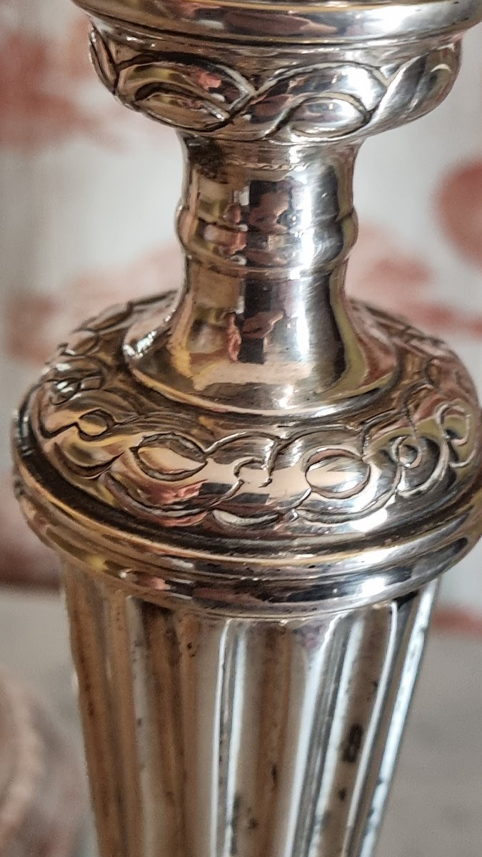 Pair Of Silver-plated Bronze Candlesticks And Flamel Holders, Louis XVI Period, 18th Century Metal -photo-4