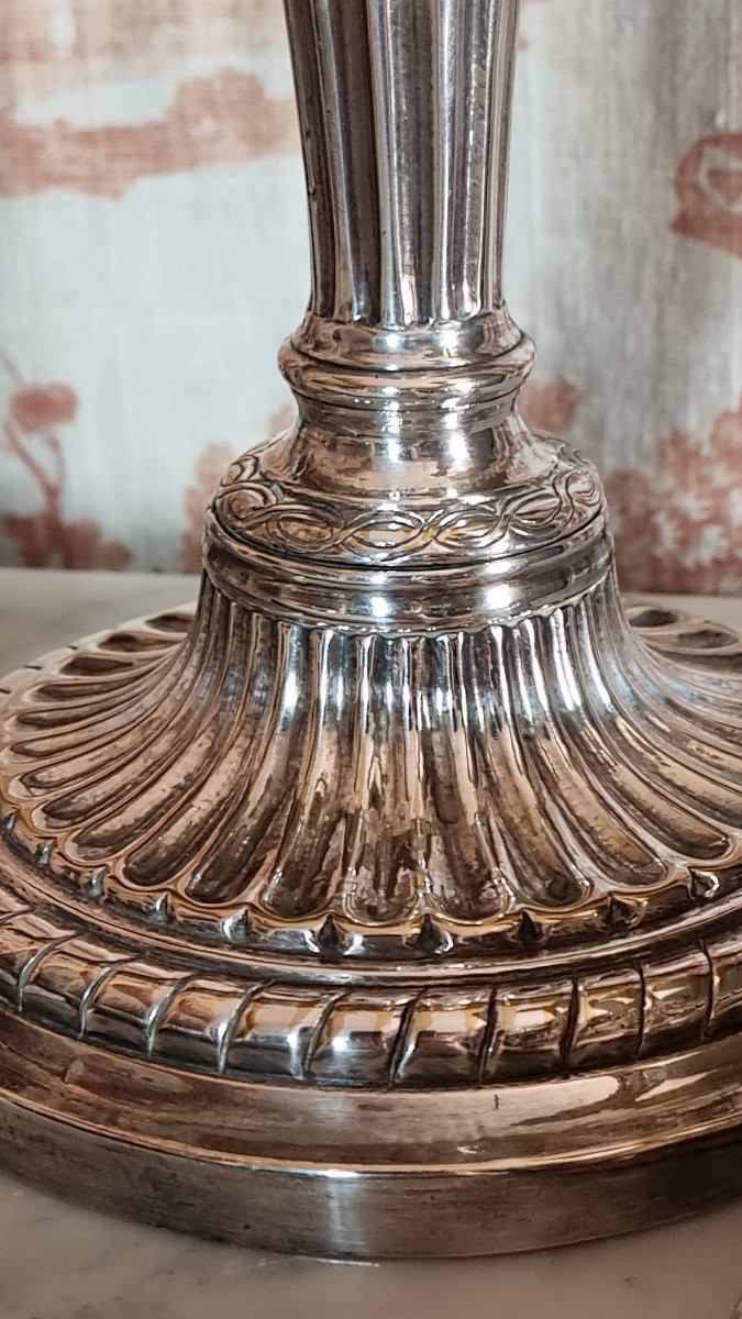 Pair Of Silver-plated Bronze Candlesticks And Flamel Holders, Louis XVI Period, 18th Century Metal -photo-8