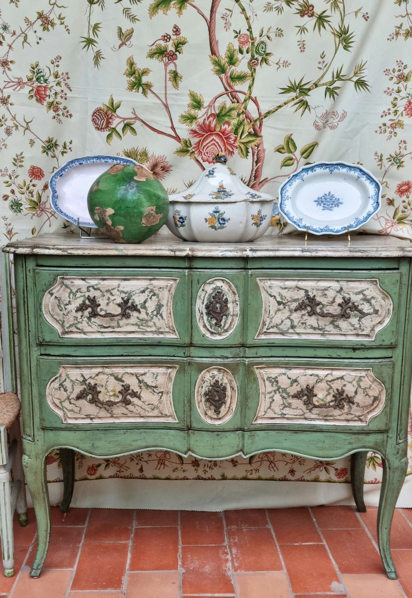 COMMODE SAUTEUSE EN BOIS PEINT LOUIS XV XVIIIE PROVENCE-photo-2