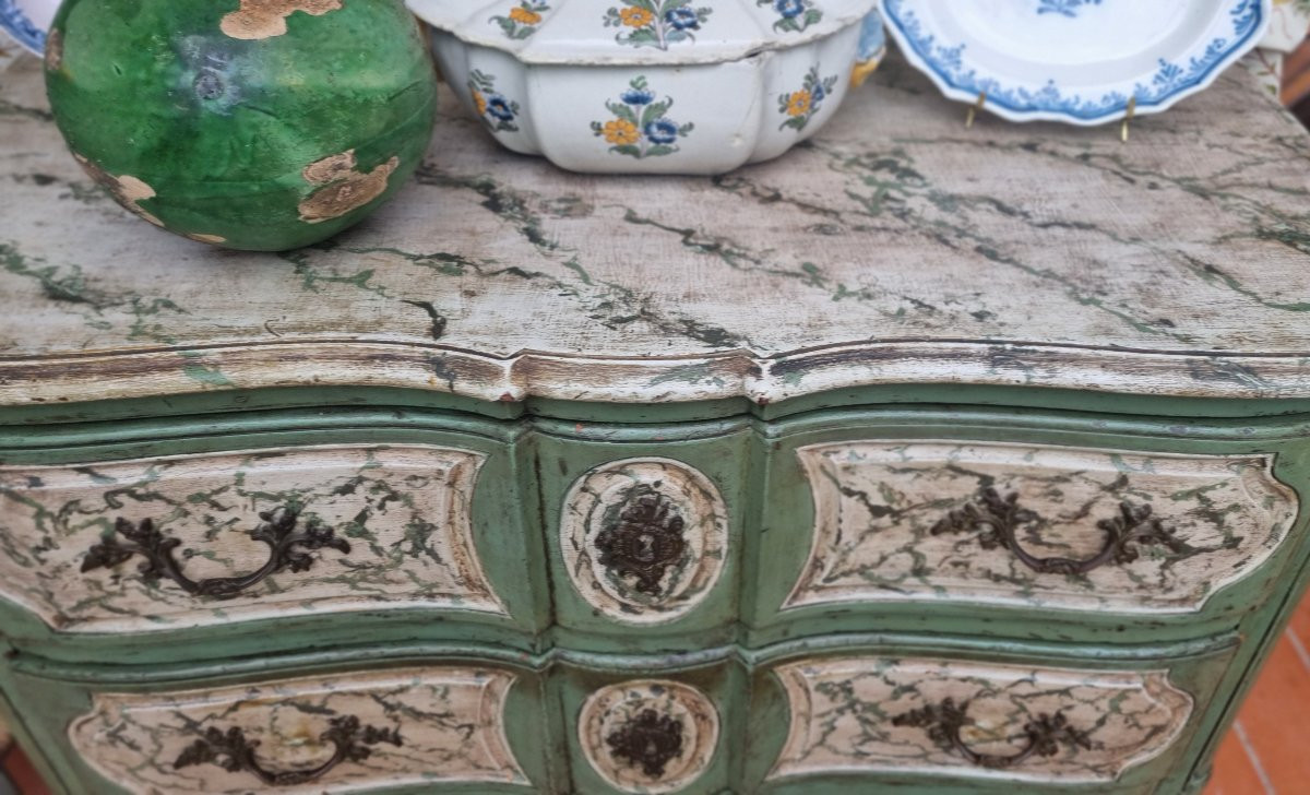 COMMODE SAUTEUSE EN BOIS PEINT LOUIS XV XVIIIE PROVENCE-photo-6
