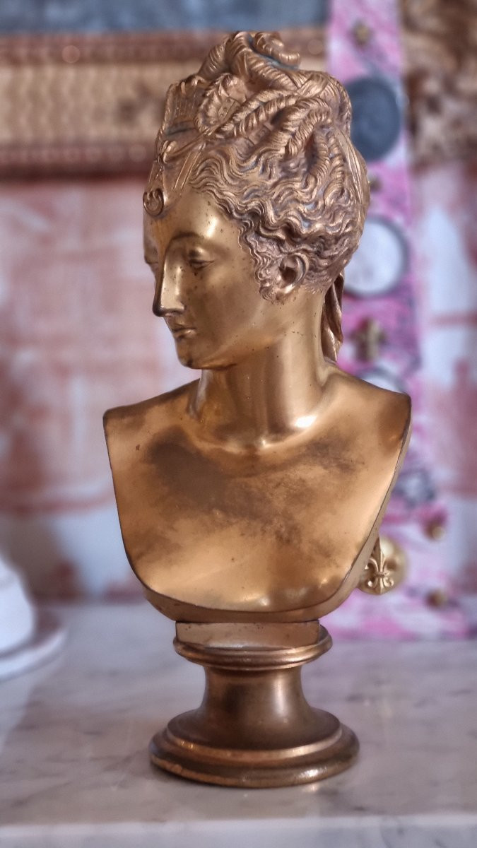 BUSTE EN BRONZE DORÉ DE DIANE DE POITIERS D'APRÈS JEAN GOUJON-photo-1