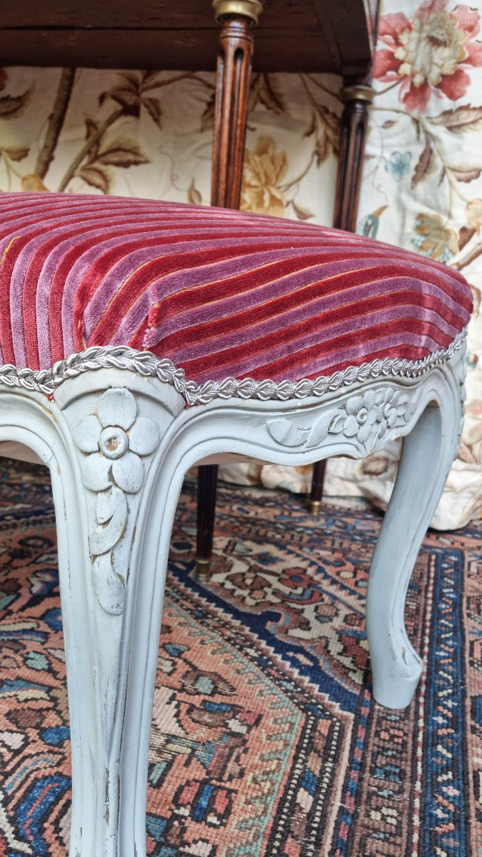 PAIRE DE TABOURETS EN BOIS PEINT DE STYLE LOUIS XV TISSU PIERRE FREY-photo-3