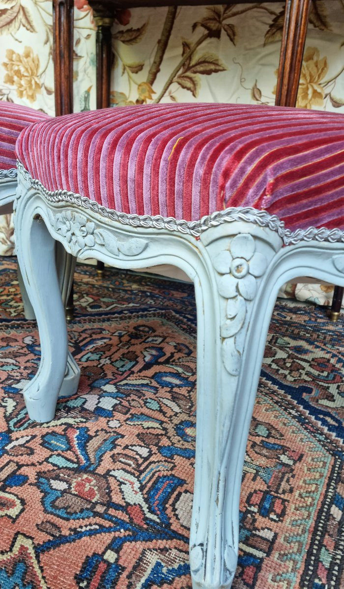 PAIRE DE TABOURETS EN BOIS PEINT DE STYLE LOUIS XV TISSU PIERRE FREY-photo-3