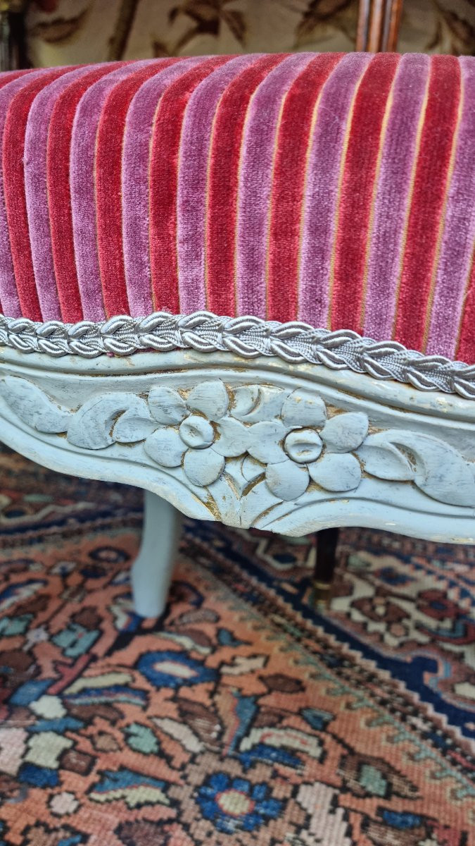 PAIRE DE TABOURETS EN BOIS PEINT DE STYLE LOUIS XV TISSU PIERRE FREY-photo-4